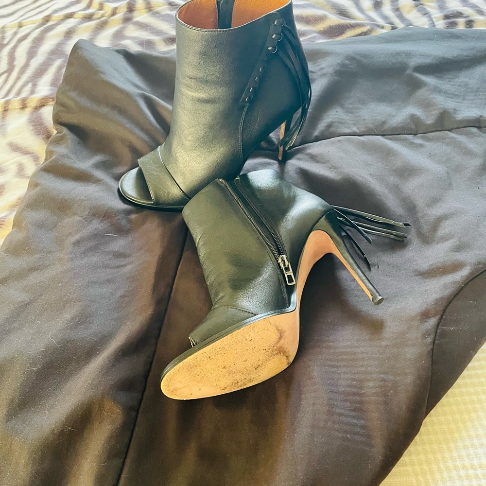 Coach Black Peep-Toe Stiletto Ankle Boots with Tassel